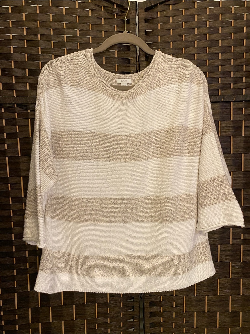Pure Jill Striped Crew Neck Sweater in Cream & Tan Oversized Size XS